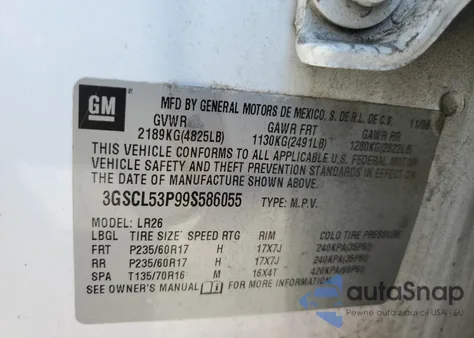 2009 Saturn Vue Xr z USA, uszkodzony, nr VIN 3GSCL53P99S586055